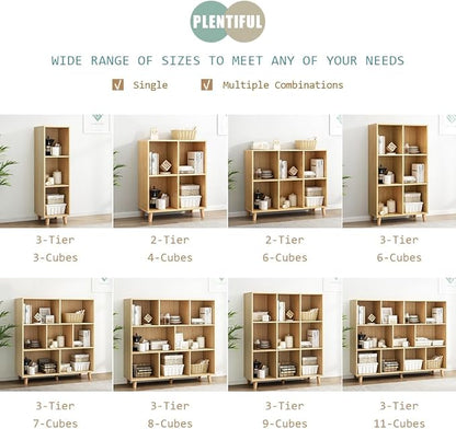 IOTXY Freestanding Open Cubes Bookcase - 2-Tier Floor Standing Wooden Storage Display Cabinet Organizer with Legs for Home Office, 4-Cubes Open Shelf Low Short Bookshelf, Oak