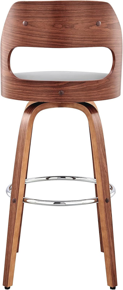 Armen Living Julius Mid Century Modern Swivel Bar Stool for Kitchen Island Counter in Gray Faux Leather and Walnut Wood, 26" Seat Height