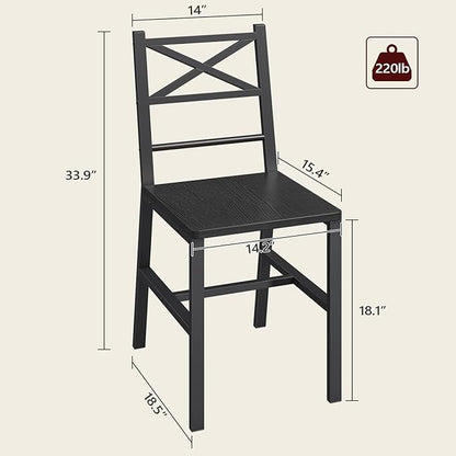 Dining Chair Set of 2, Rustic Wooden Kitchen Chairs with Backrest, Farmhouse Dining Chairs for Kitchen, Industrial Style Chair with Metal Frame, Easy Assembly, Black TBHB1001
