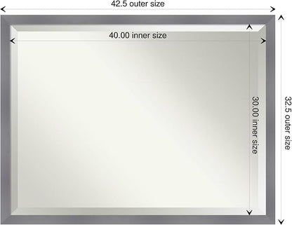Amanti Art Grey Wall Mirror 33x43 Edwin Grey Rectangle Bathroom Mirror for Wall Decor Living Room, X-Large Casual Wood Frame, Hangs Horizonally and Vertically, Bathroom Decor, Beveled Edge from WI