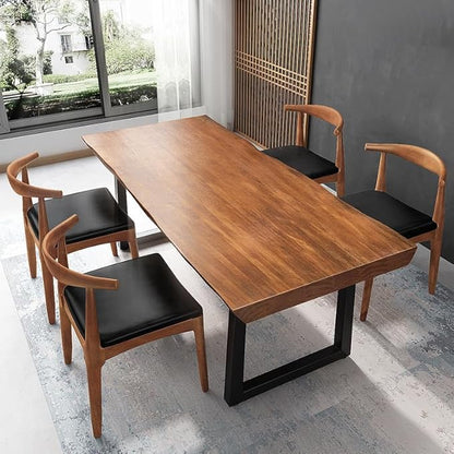 Modern Minimalist Solid Wood Office Desk with Metal Base Easy to Assemble Durable Writing Table Dining Table Computer Desk Multiple Ideal for Living Room and Dining Room (47inch)
