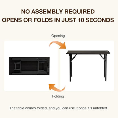 TEMI Small Computer Desk Folding Table - No Assembly, Compact 43.3" Foldable Desk with Power Outlets & USB Charging Port, Portable Small Office Desk, Ideal Mini Study Table, Charcoal Wenge