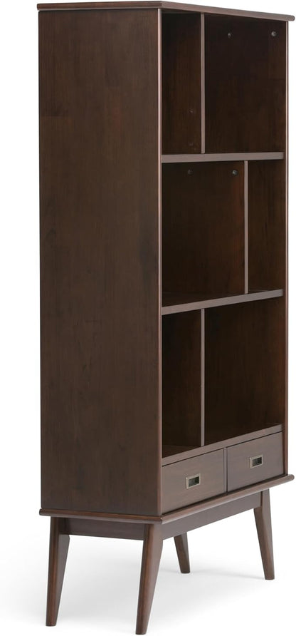 SIMPLIHOME Draper 35 inch Mid-Century Modern Bookcase and Storage Unit (Set of 2) in Medium Auburn Brown for The Living Room, Study Room and Office