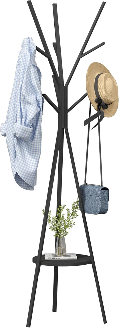 Coat Rack Hat Stand Free Standing Display Hall Tree Metal Hat Hanger Garment Storage Holder with 9 Hooks for Clothes Hats and Scarves in Black,17.72"Wx17.72"Dx70.87"H (Black)