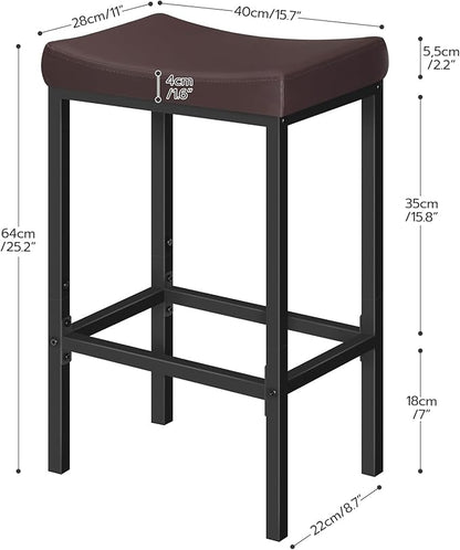 HOOBRO Bar Chairs, Set of 2 Counter Height Saddle Stools with Curved Surface, 24.8 Inches, 2.4" Thick Upholstery, for Kitchen and Dining Room, Brown and Black BC10BY01