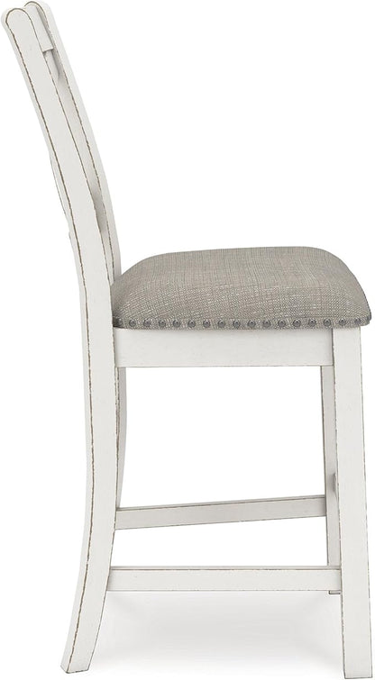 Signature Design by Ashley Robbinsdale Farmhouse Armless 24.75" Counter Height Upholstered Bar Stool with Foot Rest, Set of 2, White & Light Gray