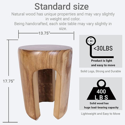 Athaliah Rustic Wood Side Table, 17.75”H Tree Stump End Table, Round Wooden Stool for Living Room, Bedroom, Garden, Patio, Lawn, Home Decor