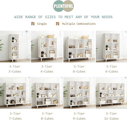 IOTXY Open Cube Low Bookcase - 2-Tier Freestanding Storage Display Cabinet Organizer with Legs for Home Office, 6-Cubes Open Shelf Short Bookshelf, White