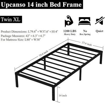 Twin XL Bed Frame No Box Spring Needed, 14 Inch Heavy Duty Metal Platform Bed Frame Twin XL Size with Storage, 2500lbs Steel Slats Support, Easy Assembly, Black