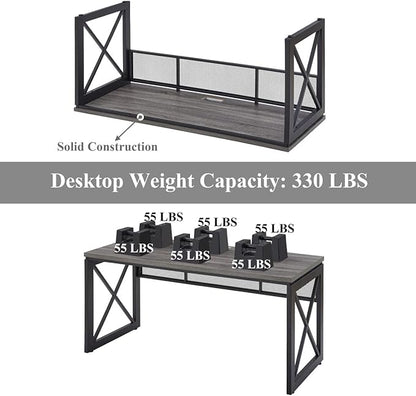 BON AUGURE Industrial Computer Desk, Rustic Wood Desks for Home Office, Sturdy Metal Writing Work Table (60 Inch, Dark Grey Oak)