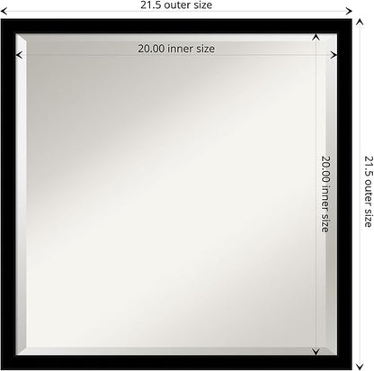 Amanti Art Black Bathroom Mirror for Over Sink, 22x22 Jet Black Square Vanity Mirror, Medium Modern Contemporary Frame, Hangs Horizonally and Vertically, Bathroom Wall Decor, Beveled Edge