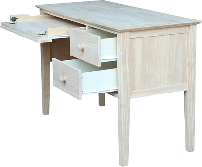 IC International Concepts, Brooklyn Desk, Solid Real Wood, Sturdy Parawood, DIY, Paint/Stain Ready, Unfinished