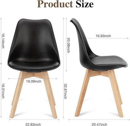 OLIXIS Dining Chairs Set of 4 Mid-Century Modern Dinning Chairs, Living Room Bedroom Outdoor Lounge Chair PU Leather Cushion and Wood Legs, Black