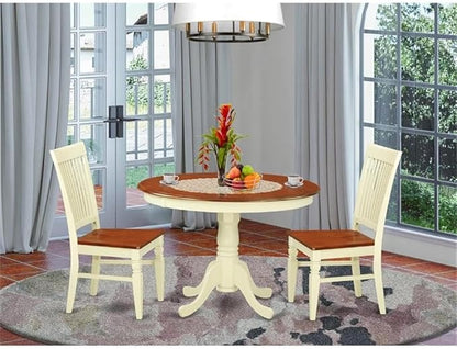 East West Furniture HLWE3-BMK-W 3 Piece Dinette Set for Small Spaces Contains a Round Dining Table with Pedestal and 2 Dining Chairs, 42x42 Inch, Buttermilk & Cherry