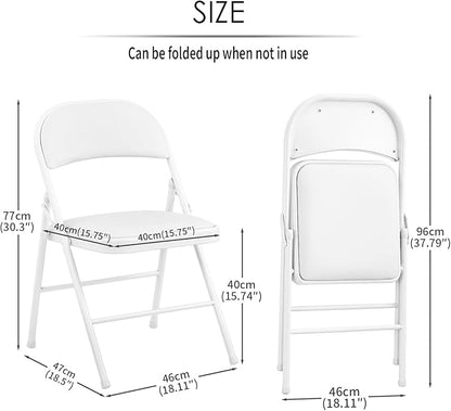 KAIHAOWIN 2-Pack Folding Chair Vinyl Padded and Metal Frame Heavy Duty Foldable Chair with Backrest & Padded Seats for Meetings Office Wedding Events-White