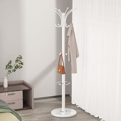 Coat Rack Freestanding with Marble Base, Heavy Duty Clothes Tree with Hooks and Umbrella Storage, Metal Hall Holder for Hanging Jacket, Hats, Scarf, Bag, Suitable for Entryway,Bedroom
