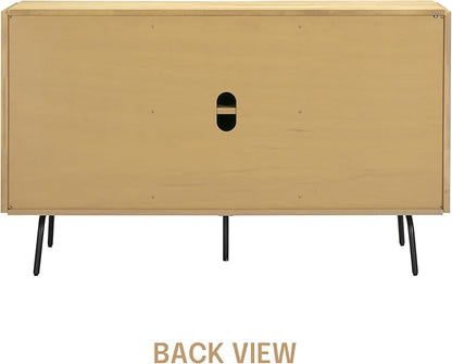 NTC Veil Modern Sideboard with 3 Doors, Buffet Cabinet with Vertical Groove Design and Metal Legs, Storage Cabinet for Living Room, and Hallway, Effortless Assembly, Sand