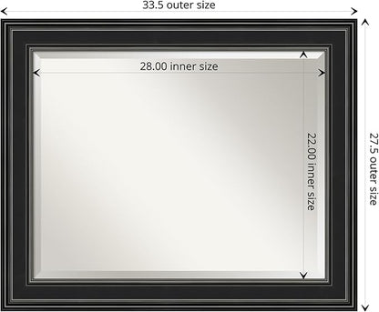 Amanti Art Black Bathroom Mirror for Over Sink, 28x34 Ridge Black Rectangle Vanity Mirror, Large Traditional Frame, Hangs Horizonally and Vertically, Bathroom Wall Decor, Beveled Edge