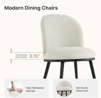Dining Chairs Set of 6, Fabric Upholstered Dining Room Chairs with Ergonomic Backrest & Metal Legs, Modern Kitchen Side Chairs for Home, Restaurant, and Café, Ivory, 2 Boxs