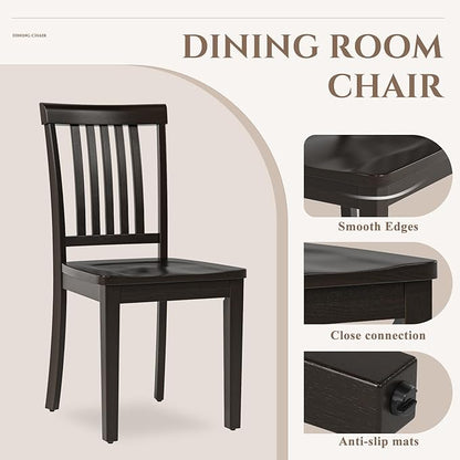 COLAMY Wooden Dining Chairs Set of 4, Solid Rubberwood Kitchen & Dining Room Chairs,Windsor Style Seating, Rustic Dining Table Chairs, Non-Slip Foot Pads, Farmhouse & Traditional Seating,Dark Brown