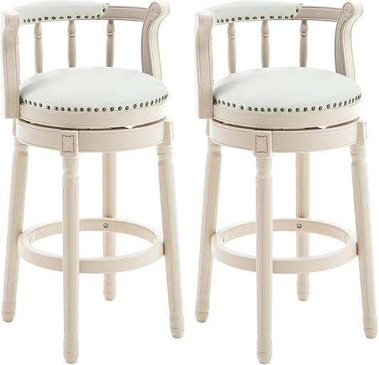 Cow top Leather Wooden Bar Stools, 360 Degree Swivel Bar Height Chair with Backs for Home Kitchen Counter, Morden Chair Barstools (Ivory Wood 2pcs-Cream Seat, Bar Height-Seat Height 29.5”)