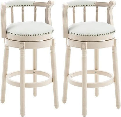 Cow top Leather Wooden Bar Stools, 360 Degree Swivel Bar Height Chair with Backs for Home Kitchen Counter, Morden Chair Barstools (Ivory Wood 2pcs-Cream Seat, Counter Height-Seat Height 26”)