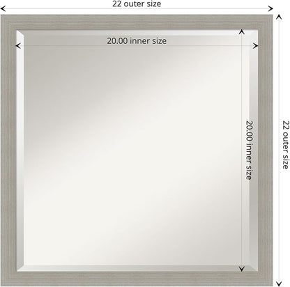 Amanti Art Grey Wall Mirror 22x22 Woodgrain Stripe Grey Square Bathroom Mirror for Wall Decor Living Room, Medium Casual Wood Frame, Hangs Horizonally and Vertically, Bathroom Decor, Beveled Edge