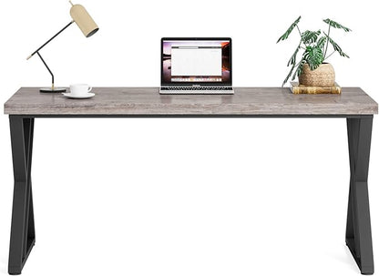 LITTLE TREE 55 Inch Large Simple Industrial Computer Desk Study Writing Table Home Office Workstation,Grey