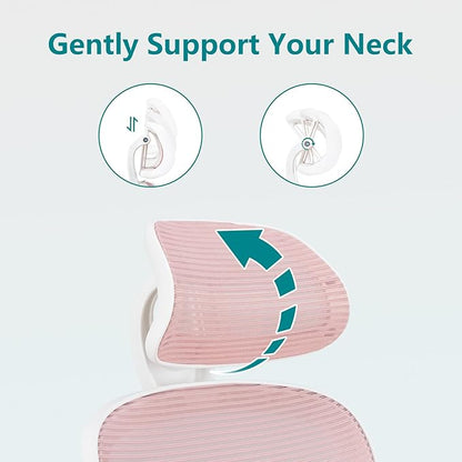 SMUG Office Desk Chair - Ergonomic High Back Computer Task Chair with Comfy Lumbar Support and Adjustable Headest, 360° Swivel, Flip-up Armrest for Home, Bedroom, Gaming, Study, Student, Pink