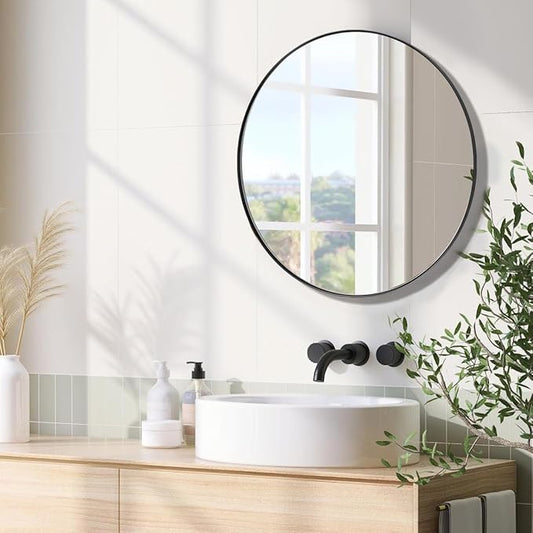 ANDY STAR Round Wall Mirror, 26" Black Round Mirror Metal Framed, Modern Metal Frame Bathroom Vanity Mirror (Matte Black Finish)