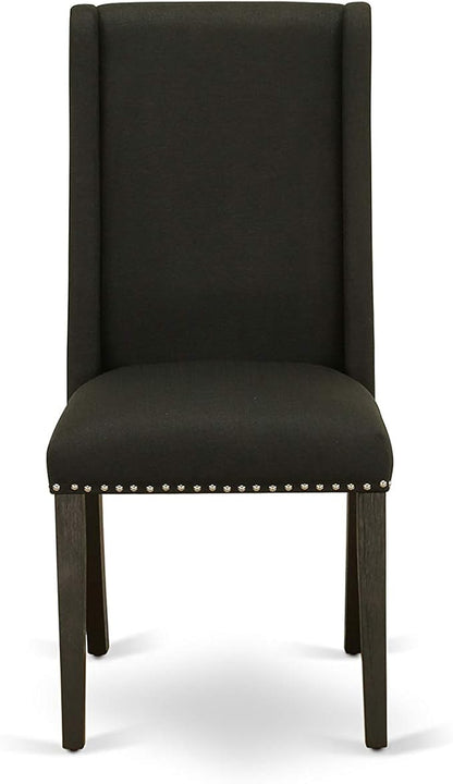 East West Furniture X677FL624-7 7 Piece Modern Dining Table Set Consist of a Rectangle Wooden Table with X-Legs and 6 Black Linen Fabric Parson Dining Chairs, 40x72 Inch, Multi-Color