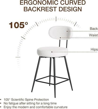 HOMMPA Swivel Bar Stools Set of 3 Counter Height Bar Stools Chiars 26'' Boucle Upholstered Modern Counter Barstools with Back Metal Legs Bar Chairs for Kitchen Counter Island White