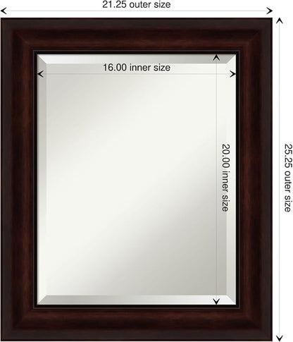 Amanti Art Brown Wall Mirror 25x21 Coffee Bean Brown Rectangle Bathroom Mirror for Wall Decor Living Room, Small Casual Frame, Hangs Horizonally and Vertically, Bathroom Decor, Beveled Edge from WI