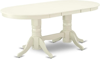 East West Furniture VAAB5-LWH-64 5 Piece Dining Set Includes an Oval Dining Room Table with Butterfly Leaf and 4 White Faux Leather Upholstered Parson Chairs, 40x76 Inch, Linen White