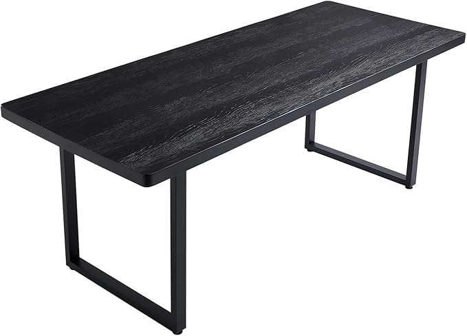 Modern Solid Wood Dining Table with Metal Base Stylish Durable Dining Room Table in Black Multiple Sizes Home Use Office Desk(70.87in)