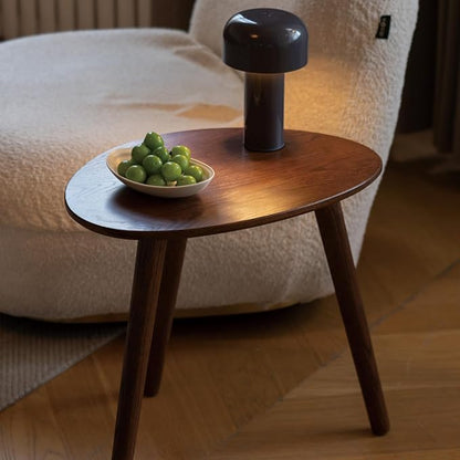 Small Oval Coffee Table, 19.7'' Small Mid Century Modern End Table for Living Room, 100% Solid Oak Wood Side Table, Minimalist Display Center Table(Walnut Color, 19.68" Wx13.38 Dx17.71 H)