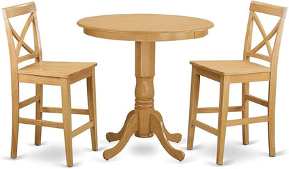 East West Furniture JAPB3-OAK-W 3 Piece Counter Height Pub Set for Small Spaces Contains a Round Kitchen Table with Pedestal and 2 Dining Room Chairs, 36x36 Inch, Oak