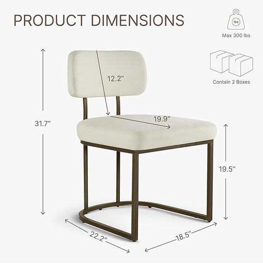 Dining Chairs Set of 6, Upholstered Modern Kitchen Chairs with Ergonomic Backrest, Fabric Cushion Seat & Metal Legs for Living Room, Restaurant, and Café, Ivory, 2Boxs