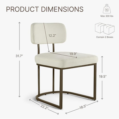 Dining Chairs Set of 4, Upholstered Modern Kitchen Chairs with Ergonomic Backrest, Fabric Cushion Seat & Metal Legs for Living Room, Restaurant, and Café, Ivory, 2Boxs