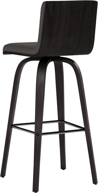 Armen Living Vienna 30" Swivel Bar Stool in Black Wood Finish with Gray Faux Leather - Set of 3