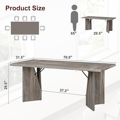 GarveeHome Dining Room Table 6, 70.9'' Rectangular Kitchen Table Dining Room Furniture with Sturdy Frame, Thickened Long Tabledesk and Dinner Desk for Party, Big Family, Flat Leg (Grey)