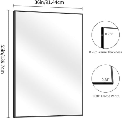 YIROMAN Bathroom Mirror 55"x36", Large Matte Black Bathroom Mirror for Over Sink with Aluminum Frame, Rectangular Vanity Mirror with Right Angle, Wall Mirror Hangs Horizontal or Vertical, Shatterproof