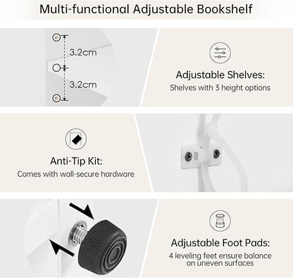 Wooden Bookshelf with Adjustable Shelves, 5 Tier Tall Bookcase for Living Room, Office or Small Spaces,Heavy Dute Bookshelves Storage Organizer, Manga Bookshelf for Collectors,60 Inch,White