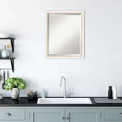 Amanti Art White Bathroom Mirror for Over Sink, 22x18 Morgan White Gold Rectangle Vanity Mirror, Small Modern Contemporary Wood Frame, Hangs Horizonally and Vertically, Bathroom Wall Decor, Beveled