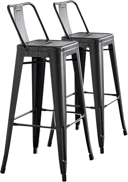 AC Pacific Modern 30” Metal Barstool Set of 2 – Country Rustic Style with Low Back, Lightweight & Sturdy Build, Easy Assembly, Distressed Black