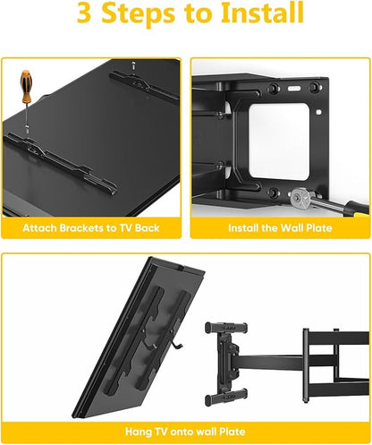 FORGING MOUNT Long Arm TV Wall Mount with 36" Extension Dual Articulating Full Motion TV Mount Bracket for 50"-90" Flat Curved TVs, Easy Install on 16" 24" Studs Max VESA 600x400mm up to 198lbs