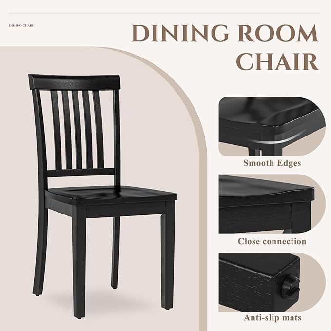 COLAMY Wooden Dining Room Chairs Set of 6, Spindle High Back Windsor Kitchen Side Chair, Farmhouse Dining Chairs for Kitchen, Dining Room, Black