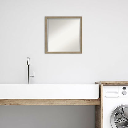 Amanti Art Brown Bathroom Mirror for Over Sink, 22x22 Florence Light Brown Square Vanity Mirror, Medium Casual Frame, Hangs Horizonally and Vertically, Bathroom Wall Decor, Beveled Edge from WI, USA