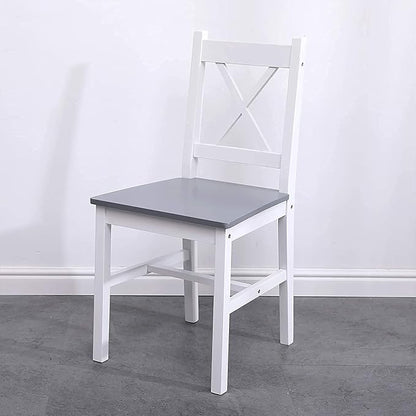 soges Dining Table Set for 4, 42.5 inch Pine Wood Dining Room Table with 4 Chairs, 5-Piece Kitchen Table Chairs Set for Small Space, Apartment, Dinette, Breakfast, White and Grey