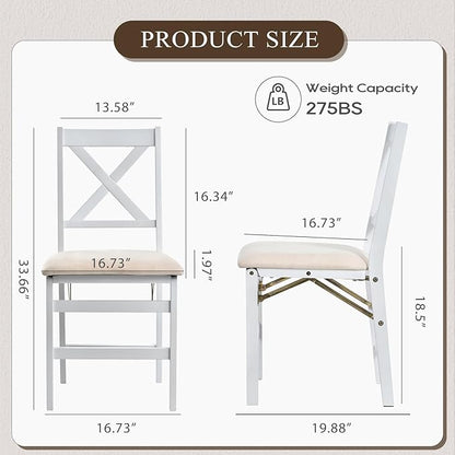 COLAMY Folding Dining Chairs Set of 4 – White Wooden Dining Room Chairs for Small Spaces, Pre-Assembled, Space Saving Kitchen & Dining Room Furniture, Indoor Outdoor Use